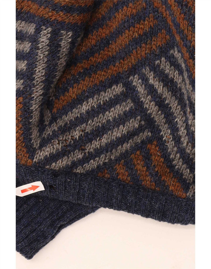 vintage Mens Crew Neck Jumper Pull Grande laine Chevron multicolore