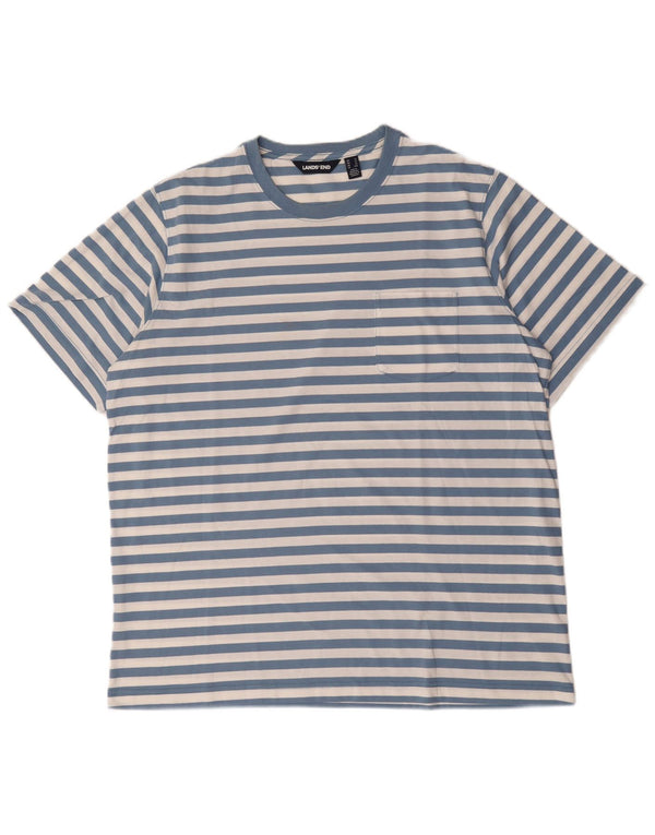 Lands End T-Shirt Homme Top XL Bleu Rayé Coton