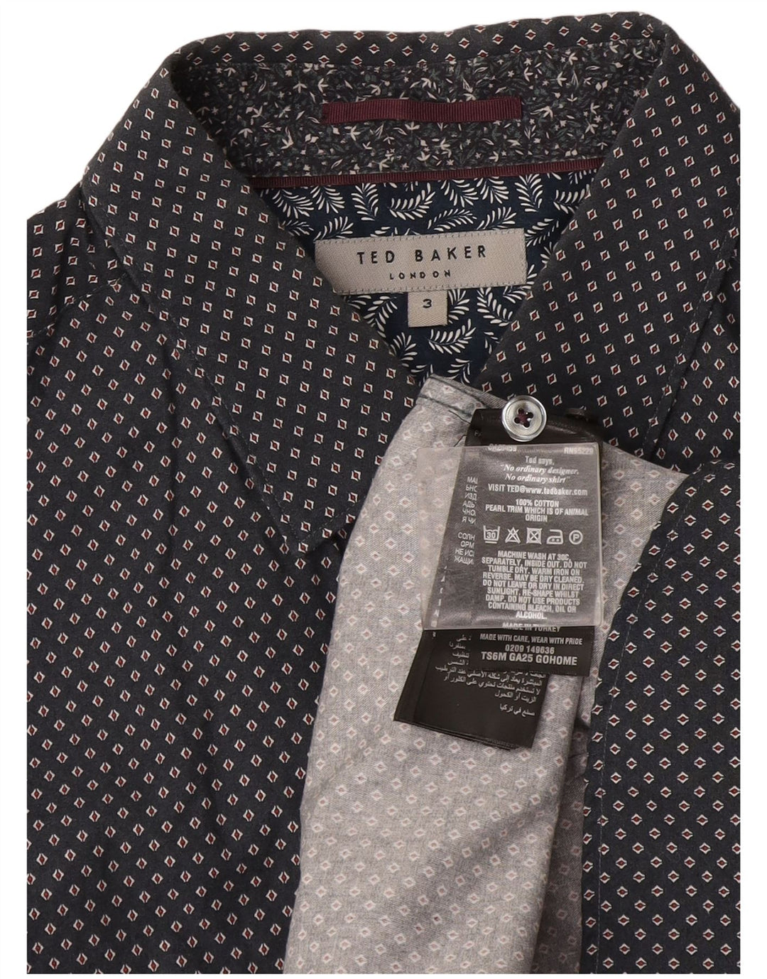 Ted Baker Chemise Homme Taille 3 Gris Moyen Coton Tacheté