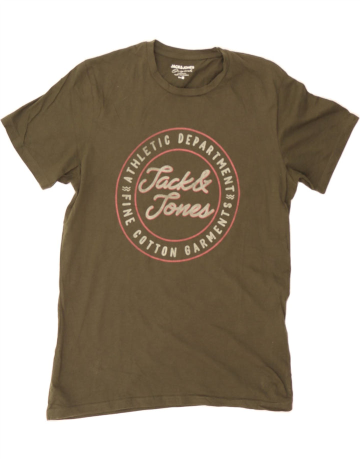 JACK & JONES Mens Graphic T-Shirt Top Medium Khaki Cotton Vintage Jack & Jones and Second-Hand Jack & Jones from Messina Hembry 