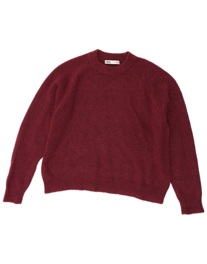 Zara Pull surdimensionné à col rond pour femme UK 16 Large Bordeaux