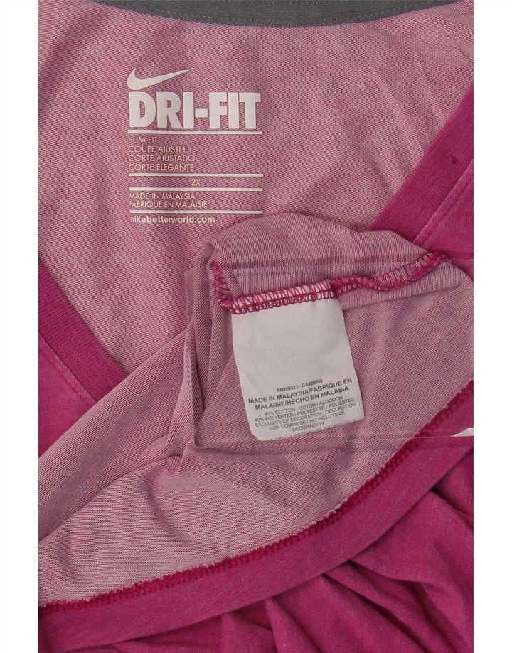 NIKE T-shirt Dri Fit Slim Fit pour femme UK 20 2XL Rose Coton