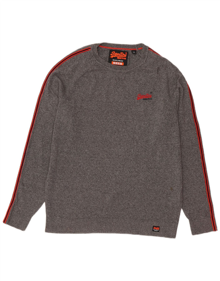 SUPERDRY Pull à col rond pour homme en coton gris Large