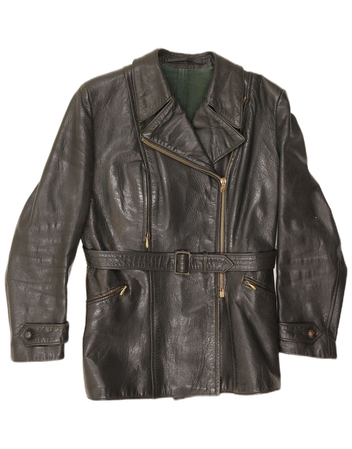 Veste en cuir femme vintage UK 14 Noir Moyen