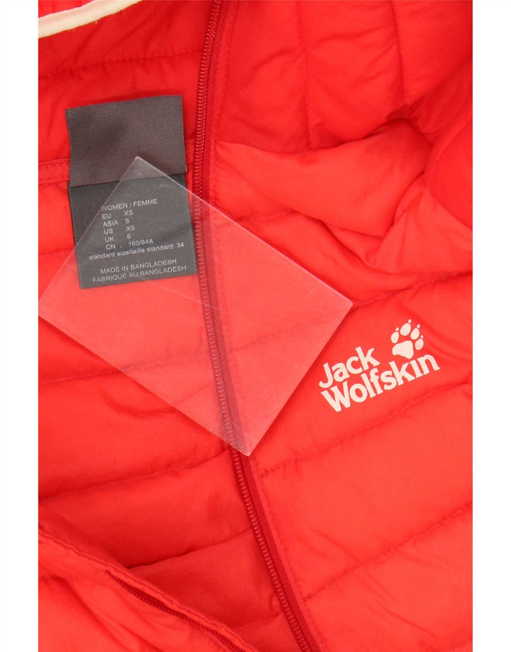 Jack Wolfskin Veste matelassée à capuche pour femme UK 6 XS Rouge Colourblock Polyamide
