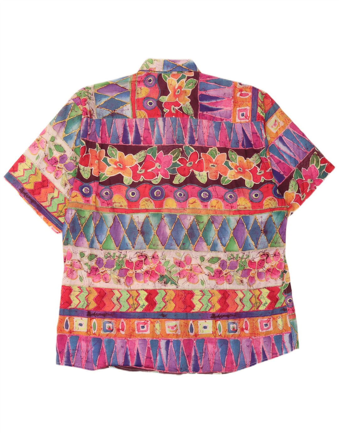 VINTAGE Chemise à manches courtes pour hommes Grand motif géométrique multicolore