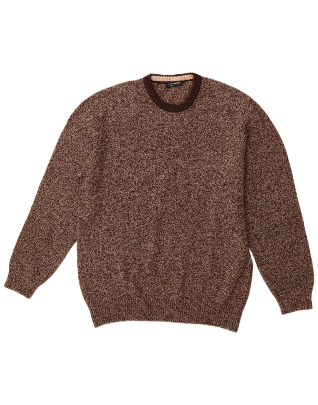 IL GRANCHIO Pull à col rond pour femme UK 22 3XL Laine mouchetée marron