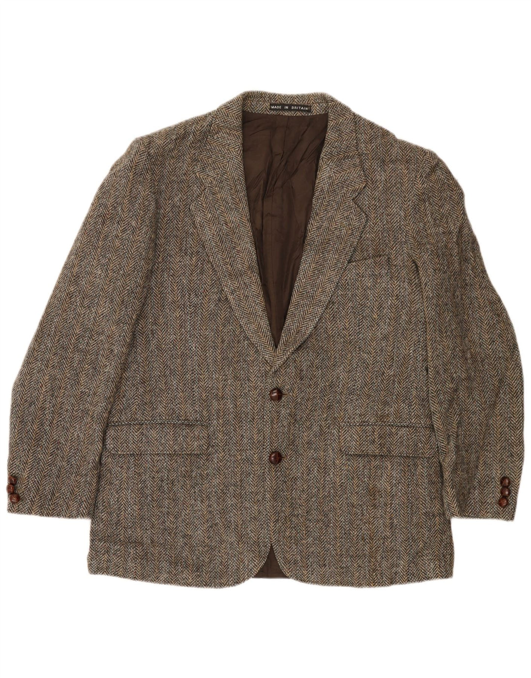 Harris Tweed Veste Blazer 2 Boutons pour Homme UK 40 Grande Laine à Chevrons Marron