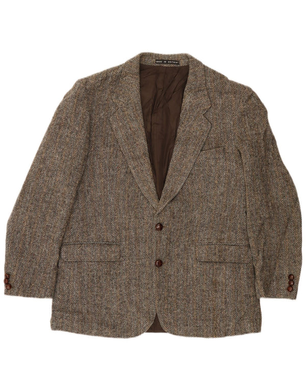 Harris Tweed Veste Blazer 2 Boutons pour Homme UK 40 Grande Laine à Chevrons Marron