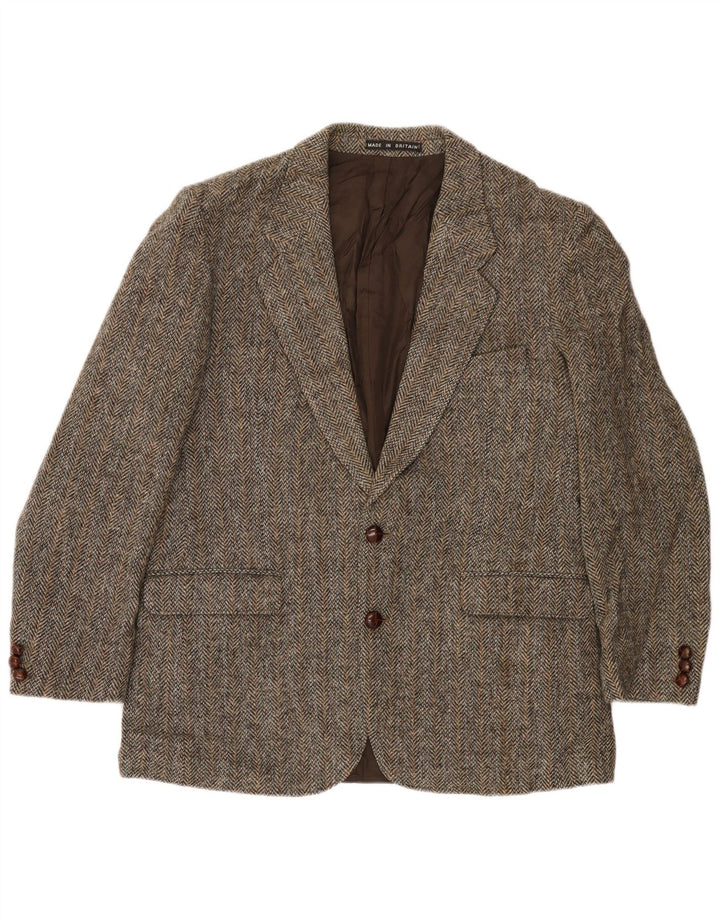 Harris Tweed Veste Blazer 2 Boutons pour Homme UK 40 Grande Laine à Chevrons Marron