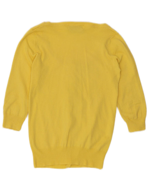 Zara Womens Cardigan à manches 3/4 Pull UK 8 Small Jaune Coton