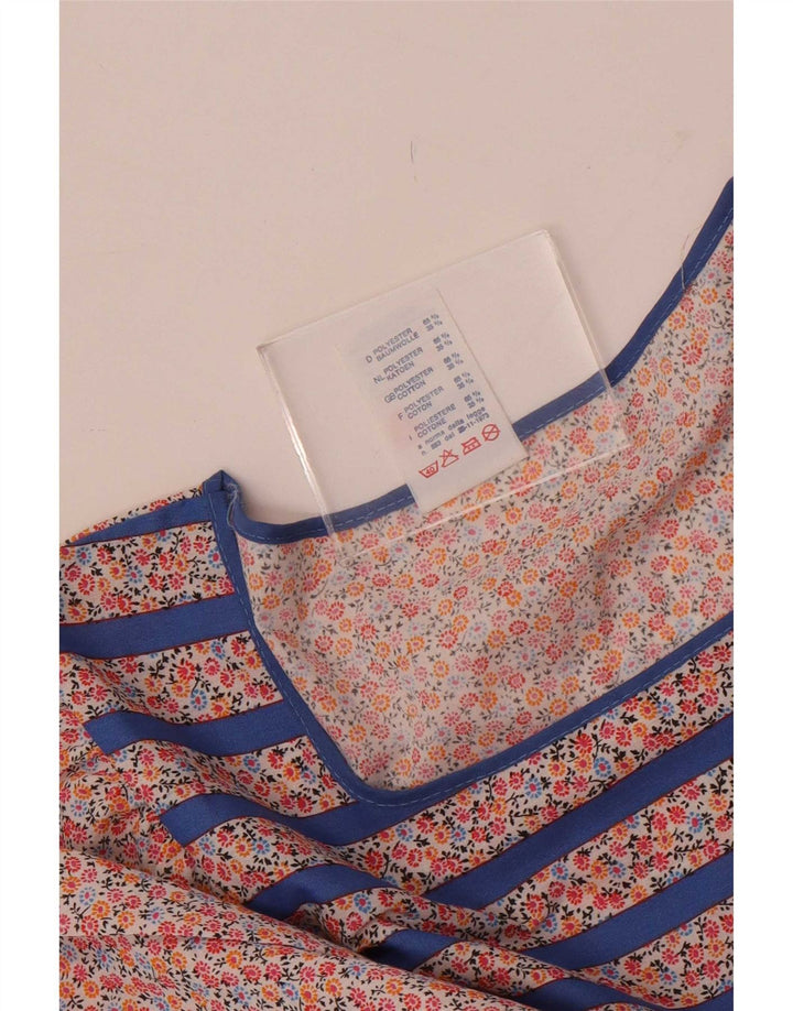 vintage Femme Manches Longues Maxi Robe UK 14 Polyester Rayé Bleu Moyen
