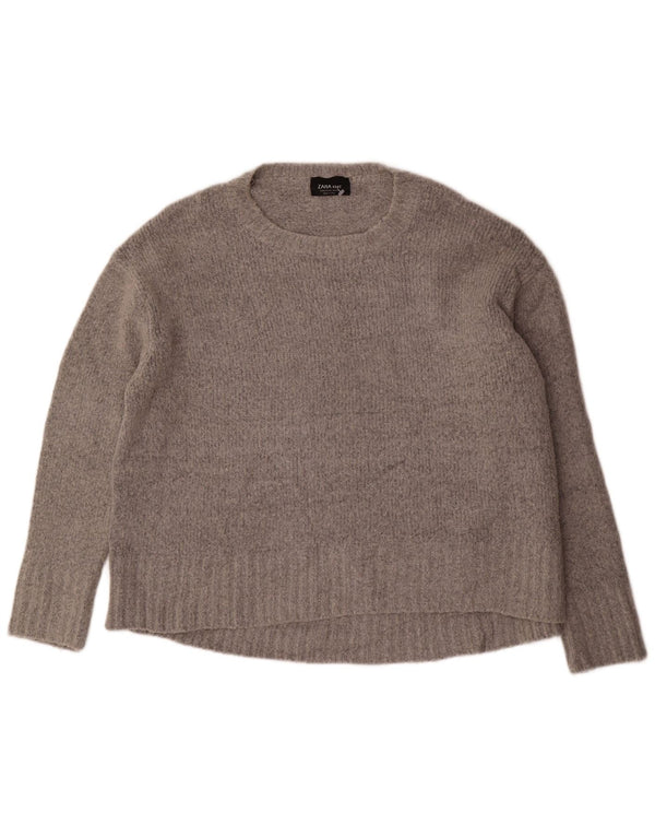 Zara Pull surdimensionné à col bateau pour femme UK 14 Gris moyen Acrylique