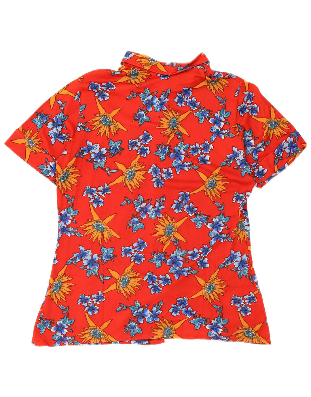 Chemise à manches courtes femme vintage UK 12 Floral rouge moyen