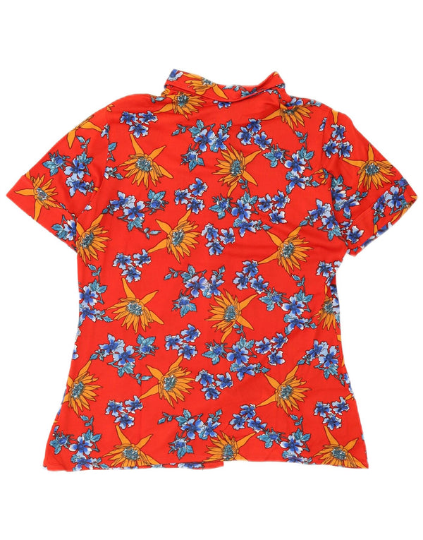Chemise à manches courtes femme vintage UK 12 Floral rouge moyen