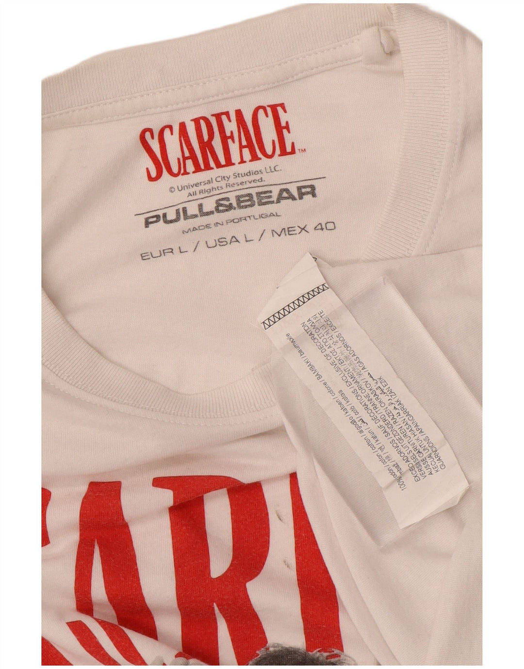 PULL & BEAR T-Shirt Graphique Scarface pour Hommes Grand Blanc Coton