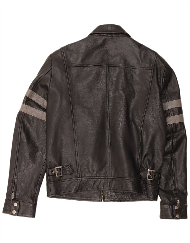 veste en cuir militaire vintage pour homme UK 40 Grand cuir noir