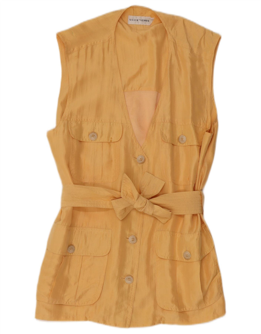 Krizia Femme Cardigan Sans Manches Top IT 40 Small Jaune Soie