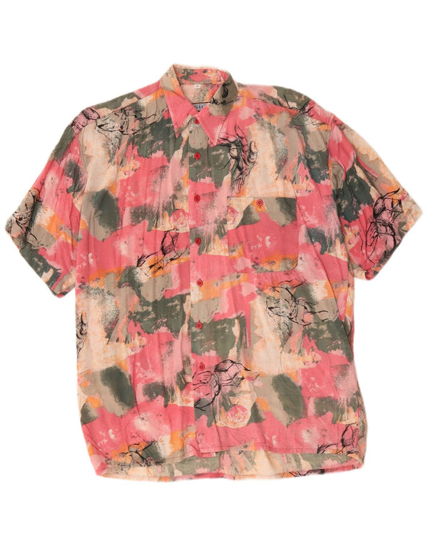 Vintage Chemise graphique à manches courtes pour hommes Rose moyen Tie Dye Viscose Beach