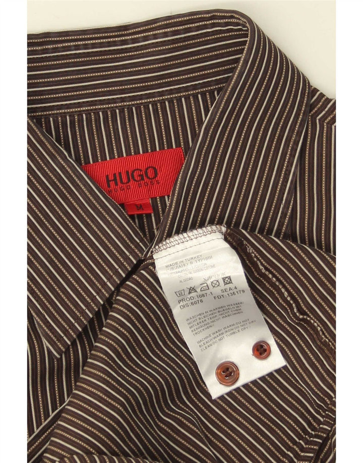 Hugo Boss Chemise en coton à fines rayures marron moyen