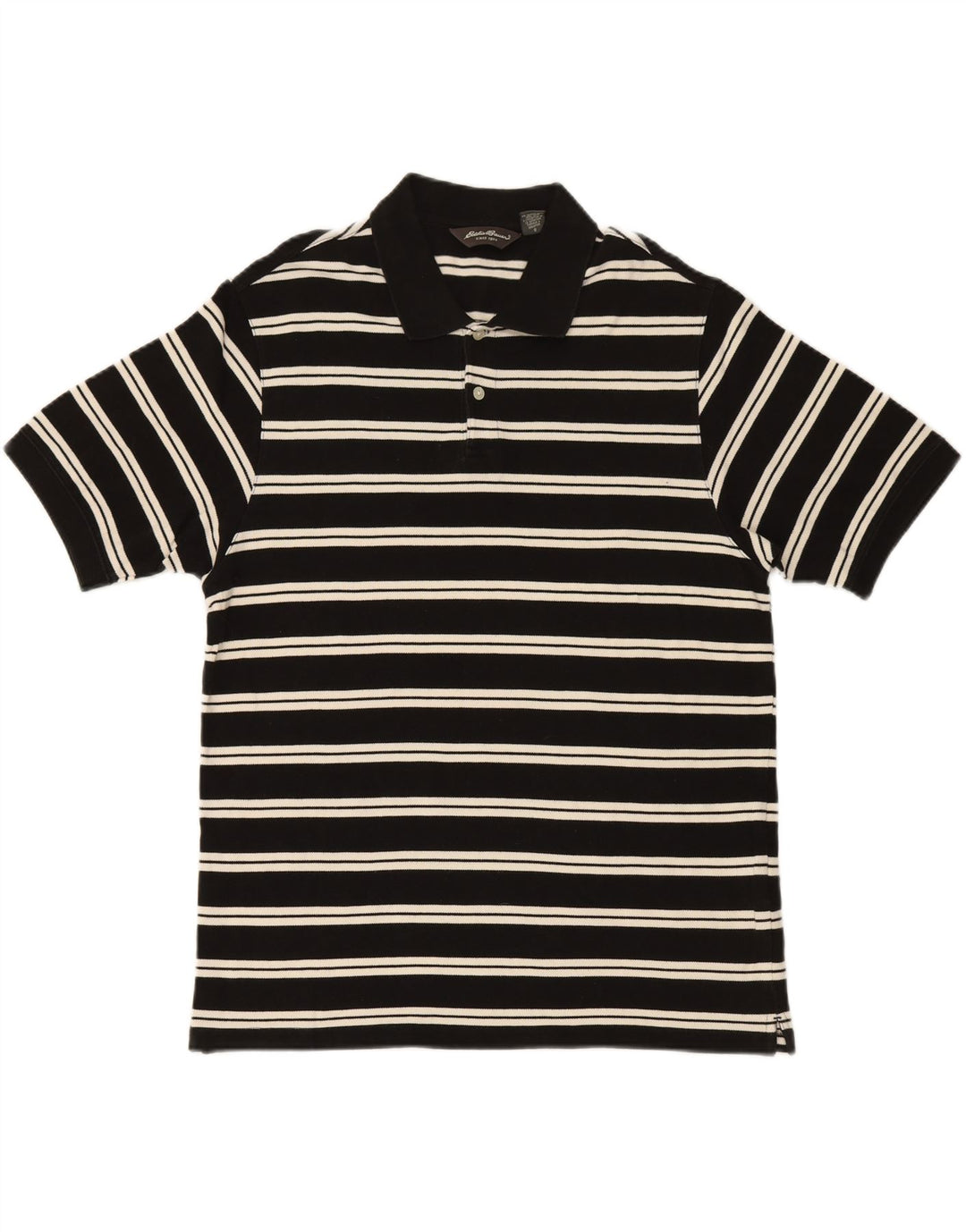 EDDIE BAUER Mens Polo Shirt Large Black Striped Cotton Vintage Eddie Bauer and Second-Hand Eddie Bauer from Messina Hembry 