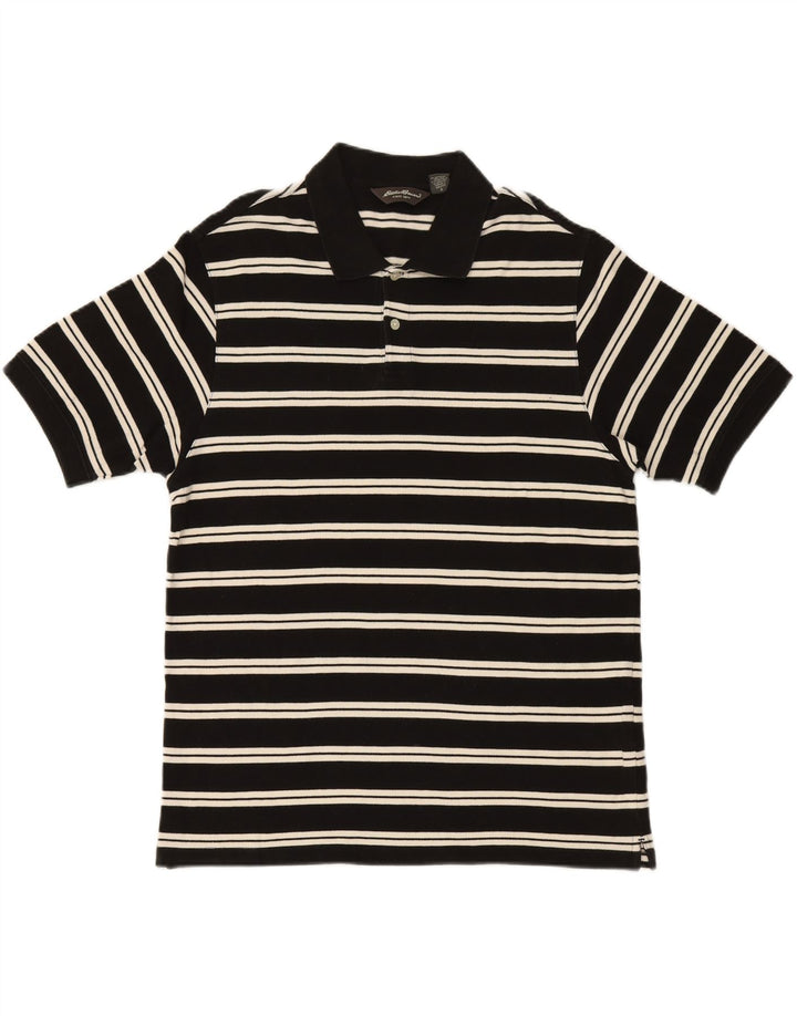 EDDIE BAUER Mens Polo Shirt Large Black Striped Cotton Vintage Eddie Bauer and Second-Hand Eddie Bauer from Messina Hembry 