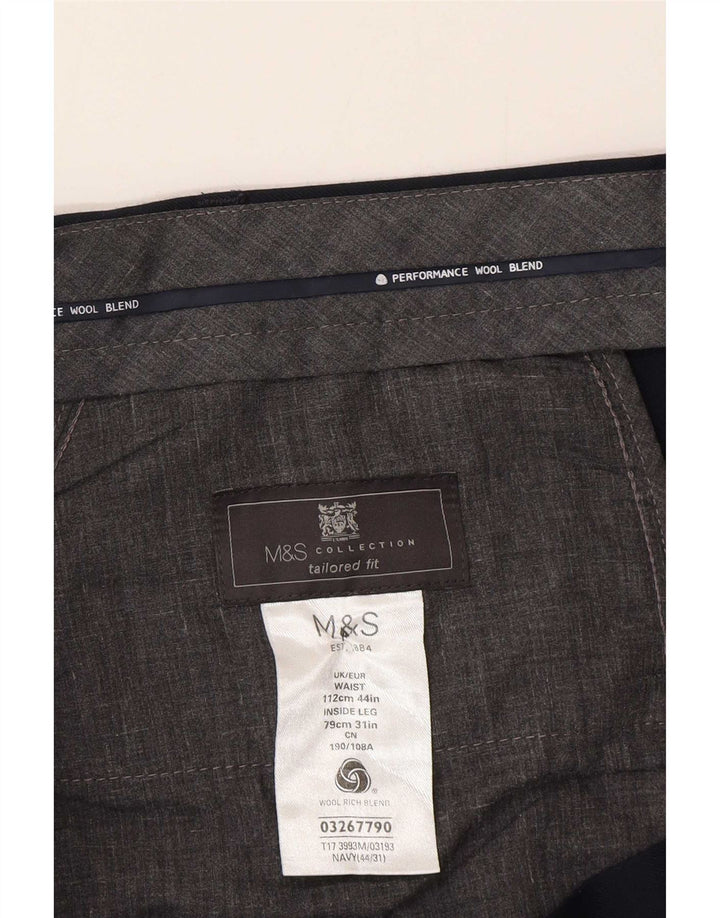 Marks & Spencer Pantalon de Costume Coupe Ajustée Homme W44 L31 Laine Bleu Marine