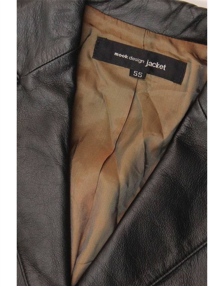 vintage Femmes 2 Bouton Veste Blazer En Cuir UK 10 Petit Noir