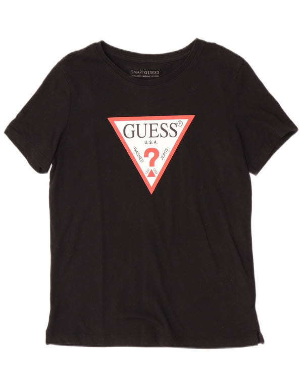 Guess T-shirt graphique surdimensionné pour femme UK 6 XS Noir Coton