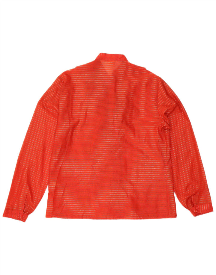 vintage Femmes Ruffle Front Blouse Top IT 48 XL Rouge Rayé Polyester