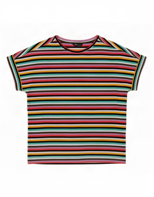 Marks & Spencer Haut T-Shirt Femme UK 16 Large Rayé Multicolore