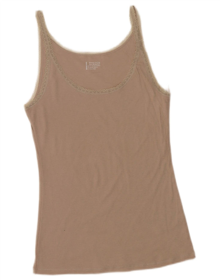 BENETTON Femme Cami Top UK 14 Grand Beige Floral Coton