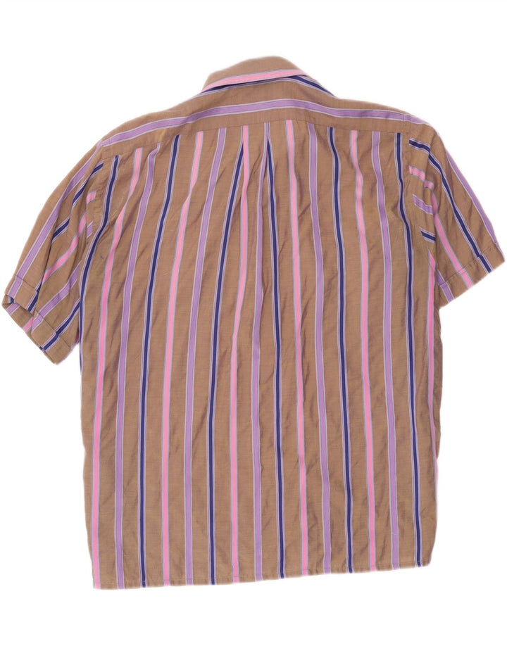 vintage Chemise à manches courtes pour hommes Large Rayé Marron
