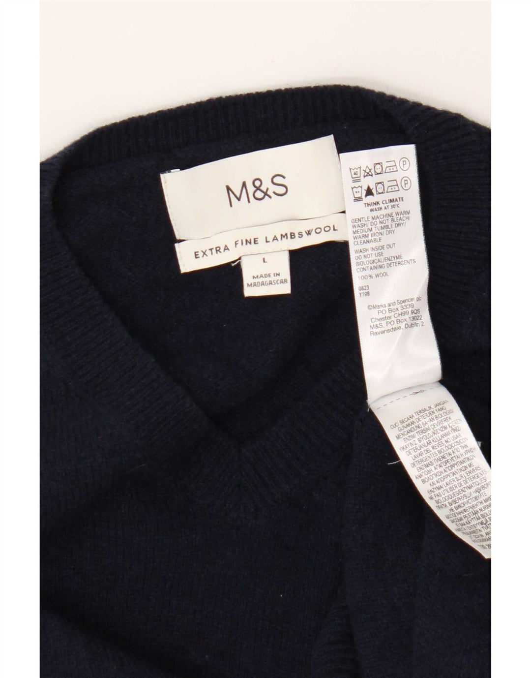 Marks & Spencer Pull col V pour homme en laine bleu marine Taille L