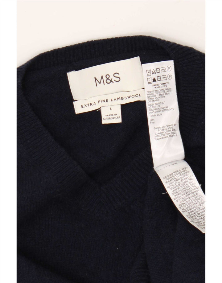 Marks & Spencer Pull col V pour homme en laine bleu marine Taille L