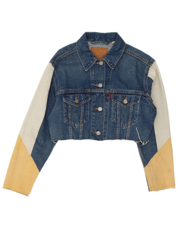 Levi's Womens Crop Loose Fit Denim Jacket UK 4 XS Blue Colourblock