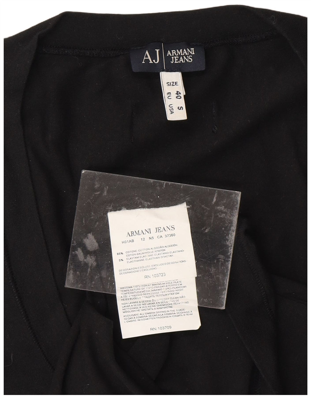ARMANI JEANS Haut Femme Manches Longues UK 10 Petit Coton Noir