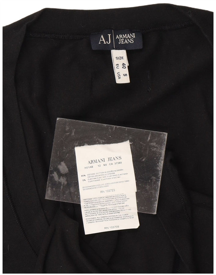 ARMANI JEANS Haut Femme Manches Longues UK 10 Petit Coton Noir