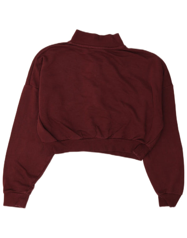 Nike Sweat-shirt court à col zippé pour femme UK 14 en coton bordeaux moyen