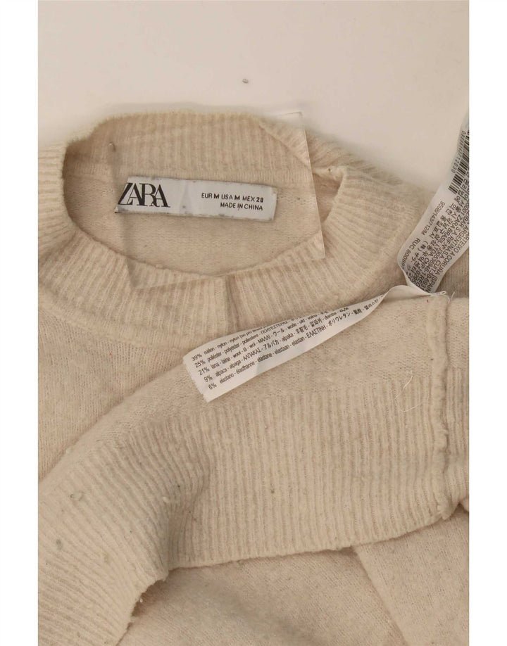 Zara Pull court surdimensionné à col rond pour femme UK 14 Beige moyen