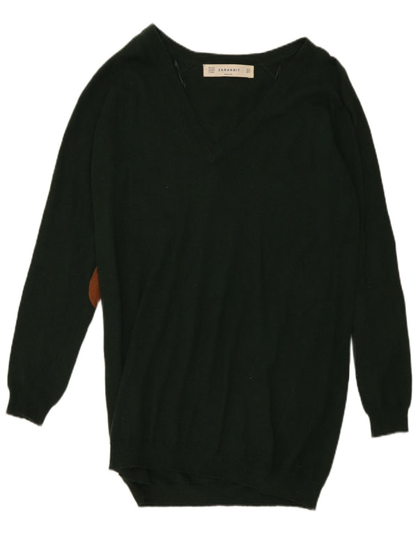 Zara Robe pull à manches longues pour femme UK 44 en coton vert moyen