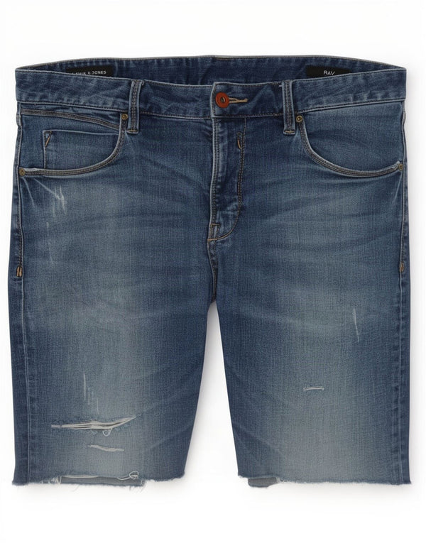 Jack & Jones Short en jean coupe slim effet vieilli pour homme, grand W34, coton bleu