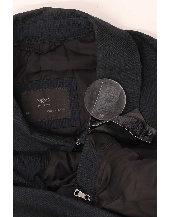 Marks & Spencer Manteau Homme UK 38 Moyen Bleu Marine Pied-de-Poule Polyester