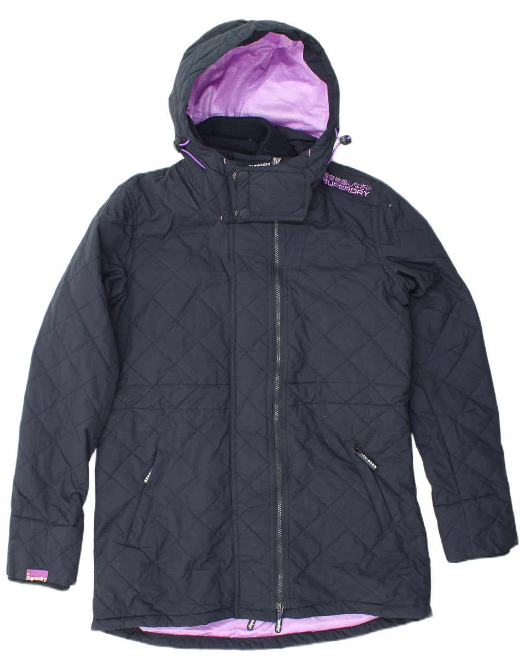 SUPERDRY Veste Parka à Capuche Windparka Femme UK 18 XL Bleu Marine Nylon