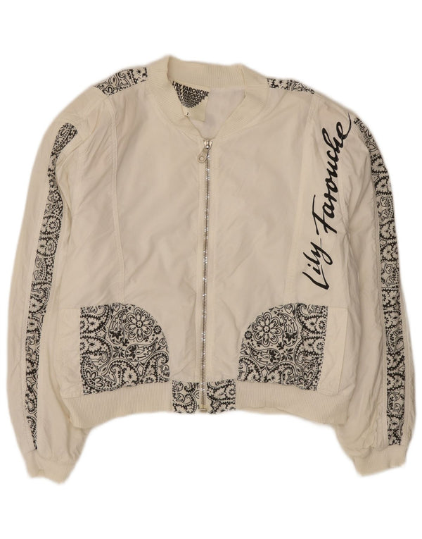 Lily Farouche Veste bomber surdimensionnée graphique pour femme US 2 XS Blanc Paisley