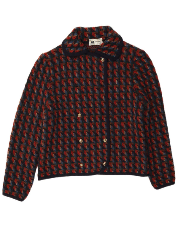 vintage Femmes Tricot 2 Pièces Jupe Ensemble UK 14 Moyen W28 Pied-de-poule Rouge