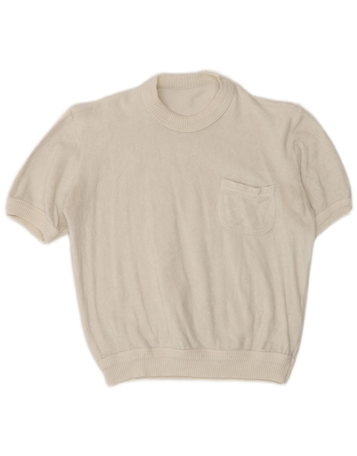 vintage Femme Velours Blouse Top UK 14 Moyen Blanc