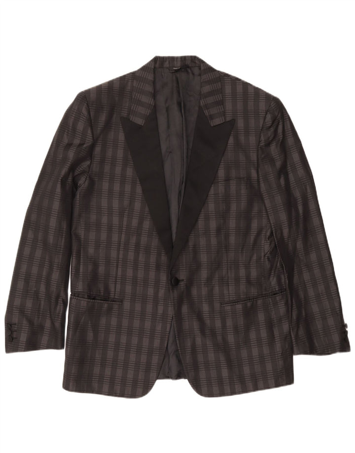 BOCCHESE Veste Blazer 1 Bouton Homme IT 52 XL Gris Carreaux Soie