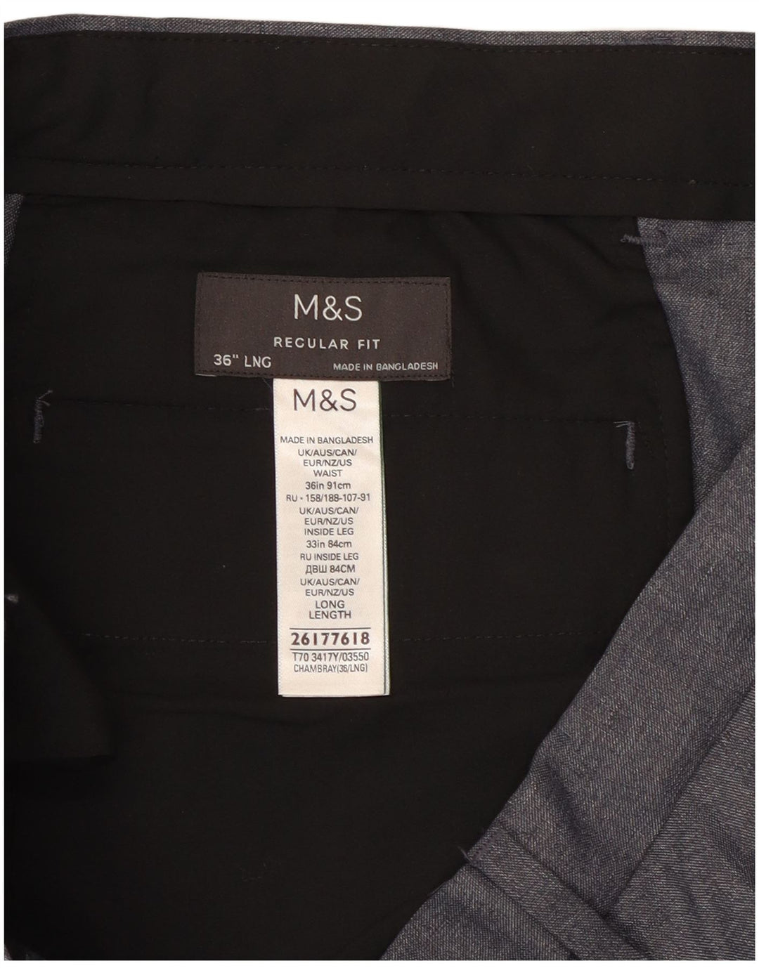 Marks & Spencer Pantalon Chino Coupe Regular Homme W36 L33 Gris Polyester