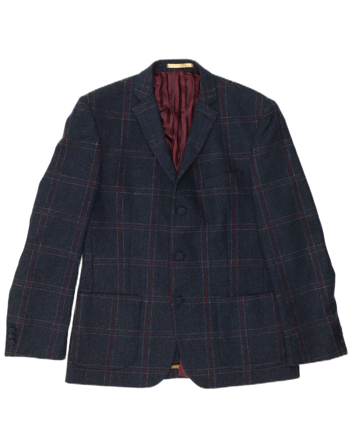 VINTAGE Veste blazer à 3 boutons coupe régulière pour homme UK 42 XL Bleu marine à carreaux